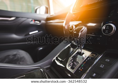 Detail of new modern car interior, Focus on gear