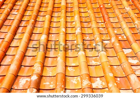 Tile roof texture background of the temple in Thailand.