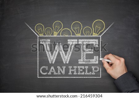 We can help on black blackboard with hand