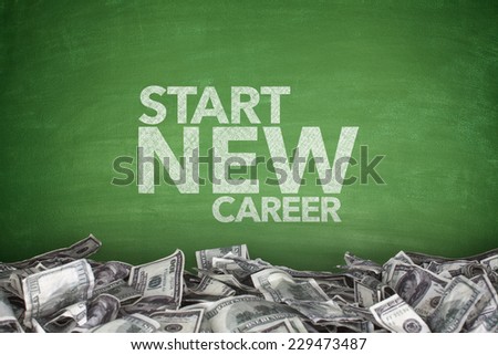 Start new career on green Blackboard with businessman