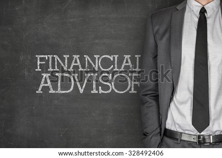 Financial advisor on blackboard with businessman in a suit on side