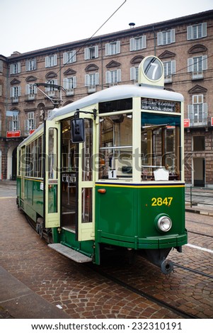 Vintage historical tramway train in Turin, Italy