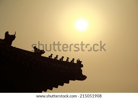 sunset at forbidden city beijing China