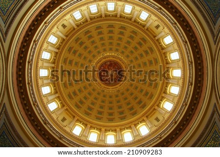 MADISON, WI - JULY 2014:  The Wisconsin capitol building is the most important landmark in the state.  Measuring from ground floor to top of the statue, it is more than 16\' taller than the US capitol.