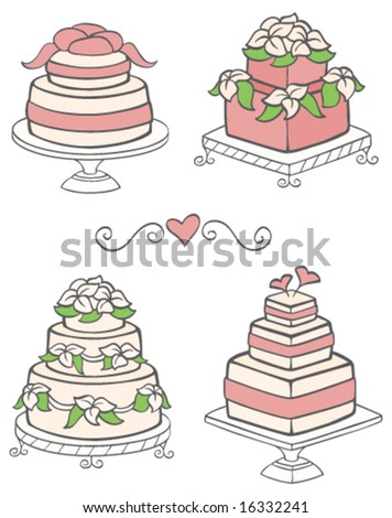 stock vector Cute Wedding Cakes