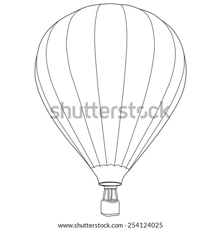 Vintage hot air balloon with basket vector icon isolated, summer sport, outline drawings