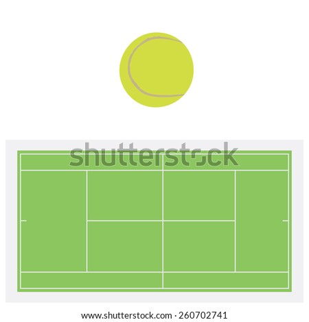 Single yellow tennis ball and green grass tennis court, sport equipment, tennis net
