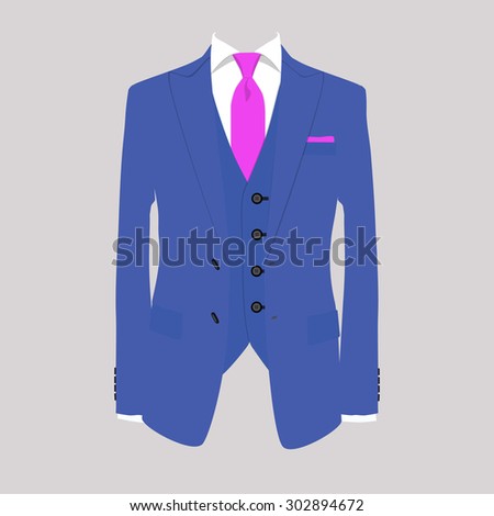 Vector Illustration Of Blue Man Suit With Pink Tie And White Shirt On