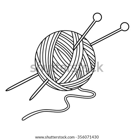 Vector Illustration Outline Drawing Yarn Ball With Needle For Knitting