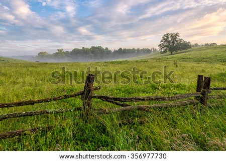 Summer morning and field along the Blue Ridge Parkway in North Carolina