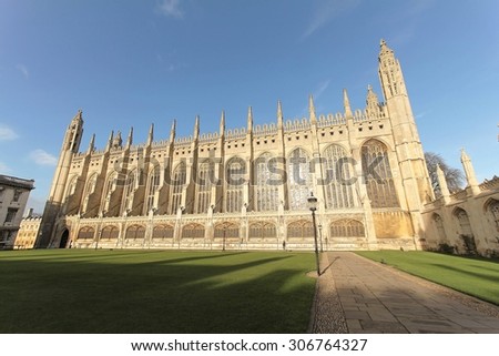 CAMBRIDGE, UK - DEC 6: King\'s College of the University of Cambridge in England. It lies besides the River Cam and faces out onto King\'s Parade in the centre of the city. Taken on DEC 6 2011