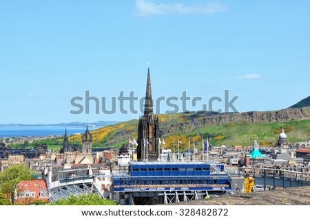 EDINBURGH , SCOTLAND- JUNE 2, 2013. Aerial view of Edinburgh. Edinburgh is the capital city and second most populous city in Scotland.