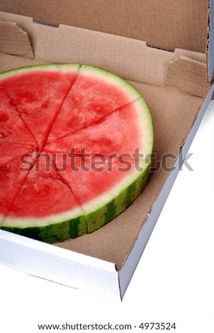 Watermelon In A Pizza Box Isolated Over White