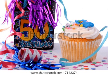 Fifty Birthday Celebration Cake With Confetti And Party Blowout