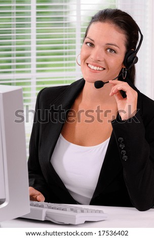 Beautiful Call Center  Woman Wearing A Telephone Headset