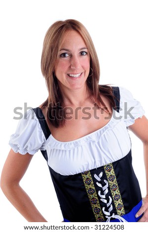stock photo Beautiful Woman Wearing A Traditional Dirndl Costume For 