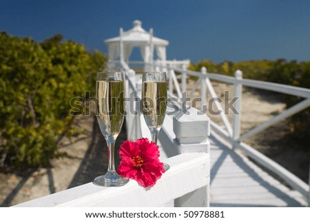 stock photo Champagne Glasses Ready For A Caribbean Destination Wedding 