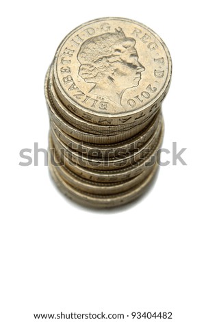A Stack Of British Pound Coins With Queen Elizabeth Portrait Isolated On A White Background