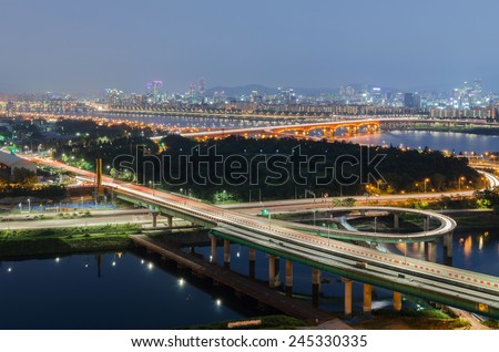 Korea\'s night view and han-river in seoul Korea.