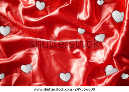 Heart shiny foil Bronze on Red fabric silk for background
