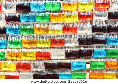 colorful water in plastic bag for background.