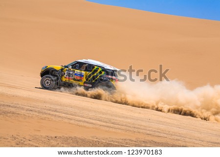 ICA PERU JAN 06 Joan Nani Roma ESP Drive his car during his participation on Rally Dakar 2013 JAN 06 2013 in Ica Peru ICA PERU JAN 06 Joan Nani Roma ESP Drive his car during his participation on Rally Dakar 2013 JAN 06 2013 in Ica Peru