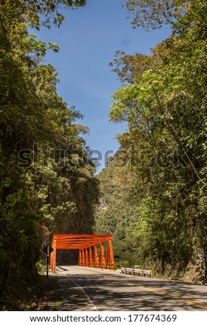 Peruvian roads, bridge in the jungle in La Merced, Pasco, Peru