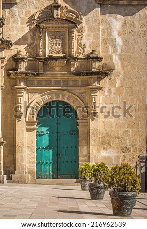 Cajamarca, peru: Side door cathedral church side door of cajamarca City