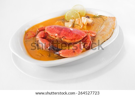 Peruvian food: Crab and fish soup, called Parihuela.