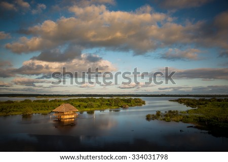 Panoramic view of the Amazon River at the afternoon. Iquitos, Peru.