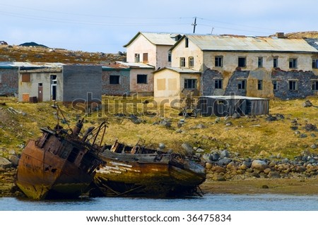 ship wreck in the lost village of russian north