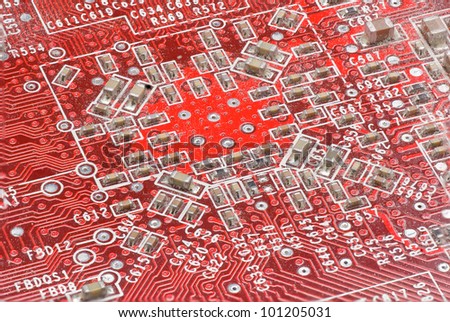 Piece of dusty red circuit board