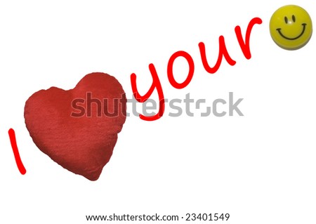 stock photo A fluffy heart pillow and a smiley saying I love your smile