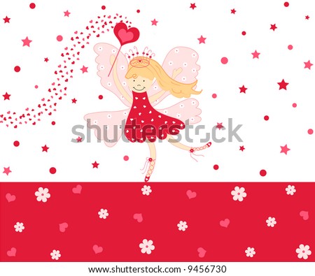 stock photo Cute love fairy with hearts and flowers