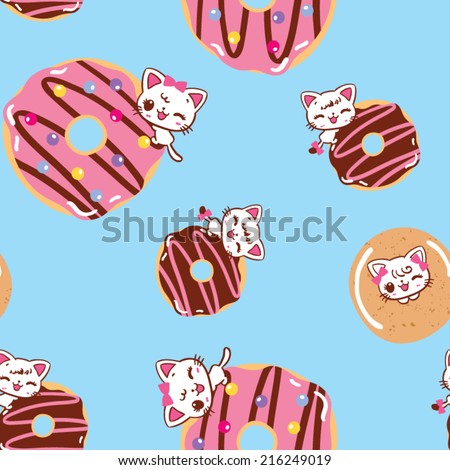 Cats on a donut seamless pattern Cats on a donut seamless pattern