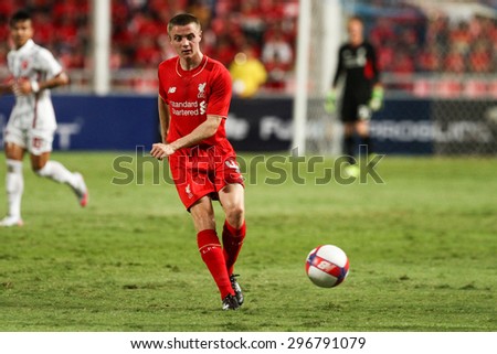 BANGKOK THAILAND JULY 14:Jordan Rossiter of Liverpool in action during friendly match Thailand All-Stars and Liverpool at Rajamangala Stadium on July 14, 2015 in Bangkok,Thailand.
