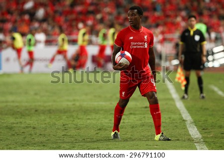 BANGKOK THAILAND JULY 14:Andre Wisdom of Liverpool in action during friendly match Thailand All-Stars and Liverpool at Rajamangala Stadium on July 14, 2015 in Bangkok,Thailand.