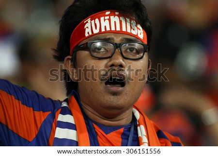 BANGKOK THAILAND-AUGUST 12:Unidentified fans of Thai Port Fc supporters during Chang FA Cup 2015 between Army United F.C.and Thai Port Fc at Thai Army Stadium on August 12,2015in Thailand