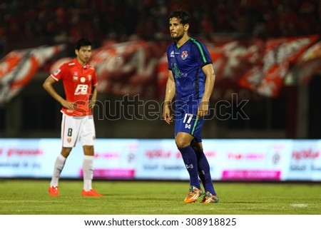 BANGKOK THAILAND-MARCH11:Anggello Machuca of Navy Football Club in action during Thai Premier League BEC-Tero Sasana and Navy Football Club.at 72-years Anniversary Stadium on March 11,2015 in Thailand