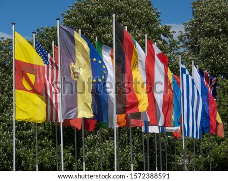 Different Flags with Eu flag at center, Baden-Baden, Baden-Wuerttemberg, Germany