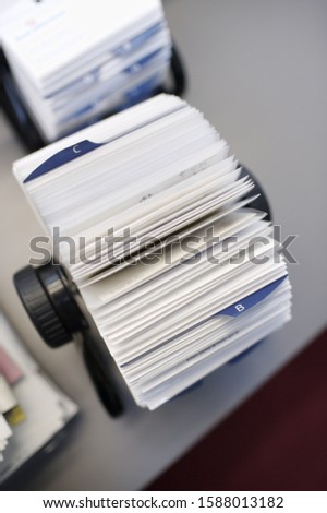 High angle view of circular card file