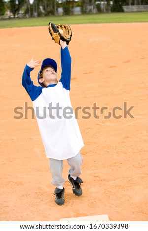 Young boy taking catch in baseball