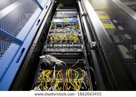 Low angle shot of the server cabinet in the data center