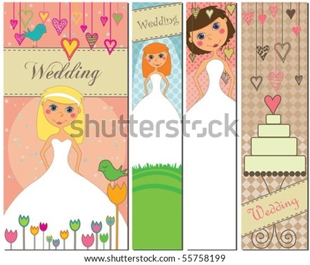 stock vector A set of four different wedding banners with brides and a 