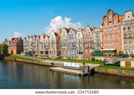 Tenements houses on the river in the old town in Gdansk, Poland 21.05.14