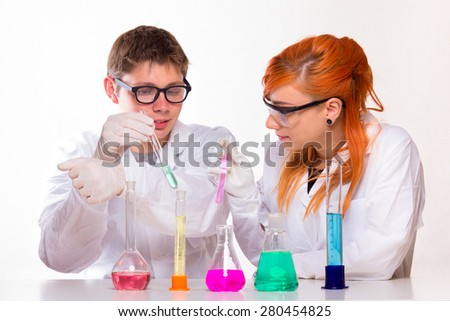 Students in chemistry lab doing reactions - studio shoot
