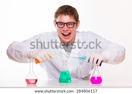 mad chemist in the lab doing reaction