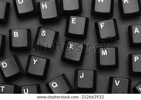 Black computer keys. Black and White. Close-up.