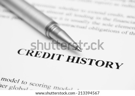 Credit History. Ballpoint pen on Credit History (Credit Report).  Black and White.