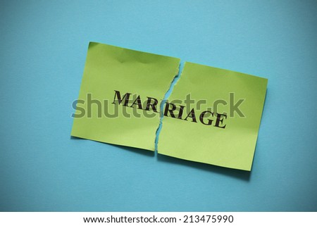 Marriage Rift (broken marriage).Torn of paper with the word \